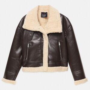 NWOT Pull&Bear brown leather shearling aviator jacket